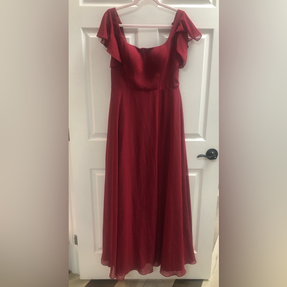 Azazie bondi burgundy a-line bow chiffon dress NWT size 10